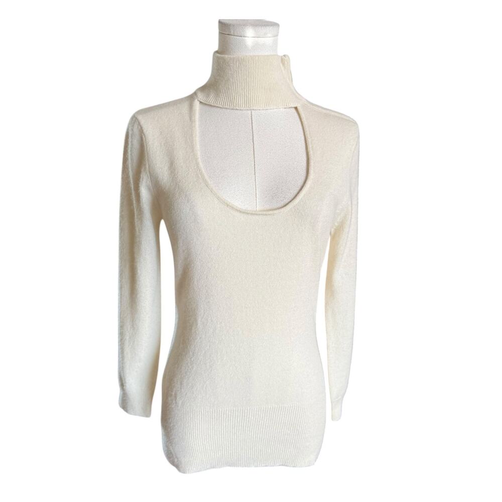 L.A.M.B. Gwen Stefani 100% Cashmere Ivory Cutout Turtleneck Sweater Size M Y2K